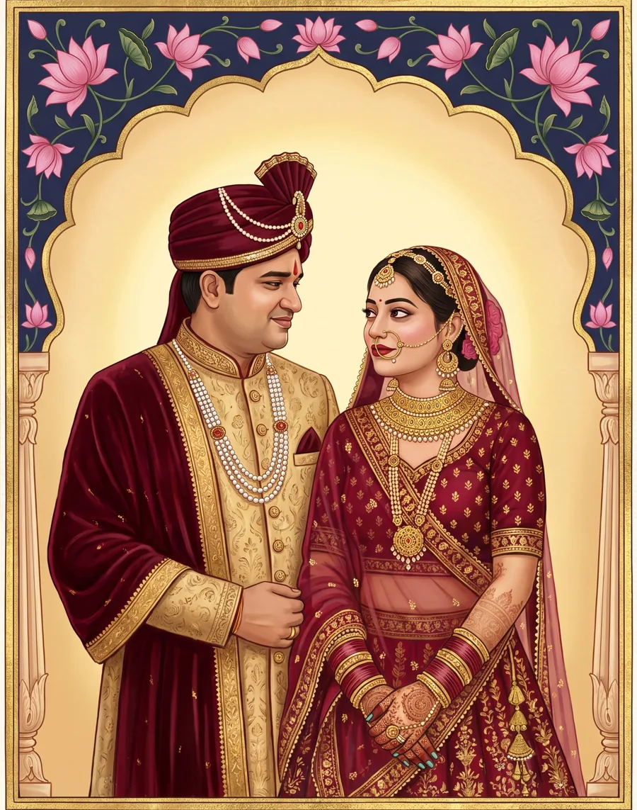 Painted portrait of the bride and groom