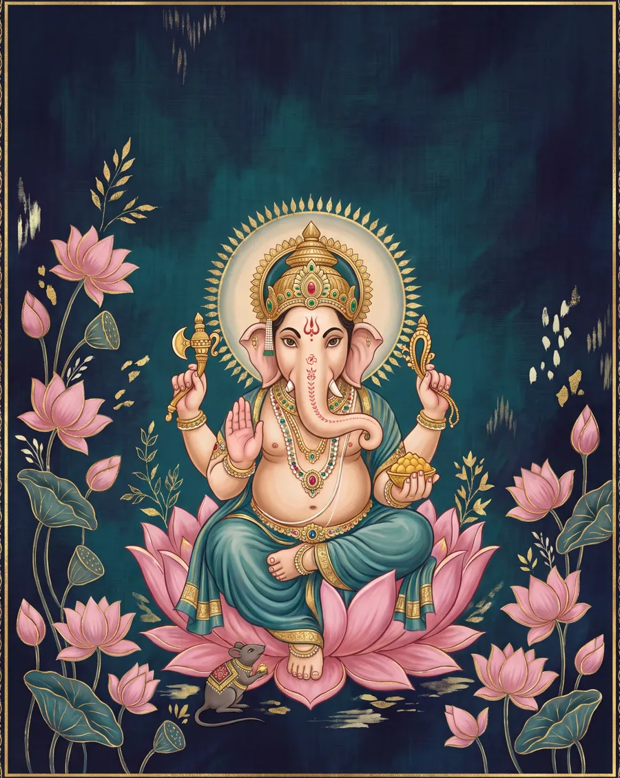 Lord Ganesha seated on a lotus